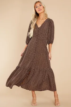 Pressing Rewind Brown Floral Print Maxi Dress