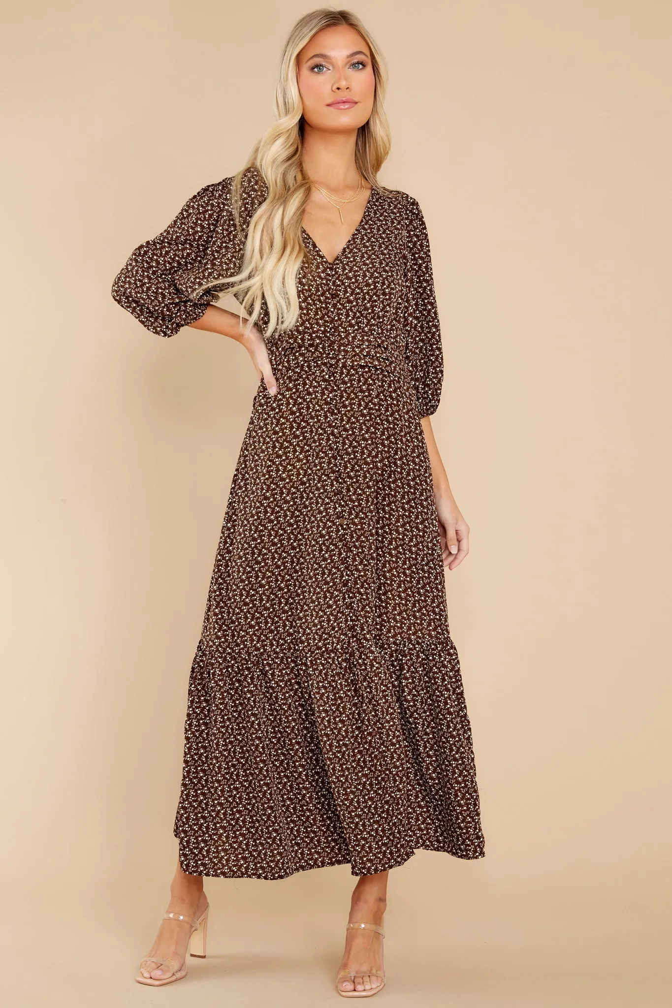 Pressing Rewind Brown Floral Print Maxi Dress