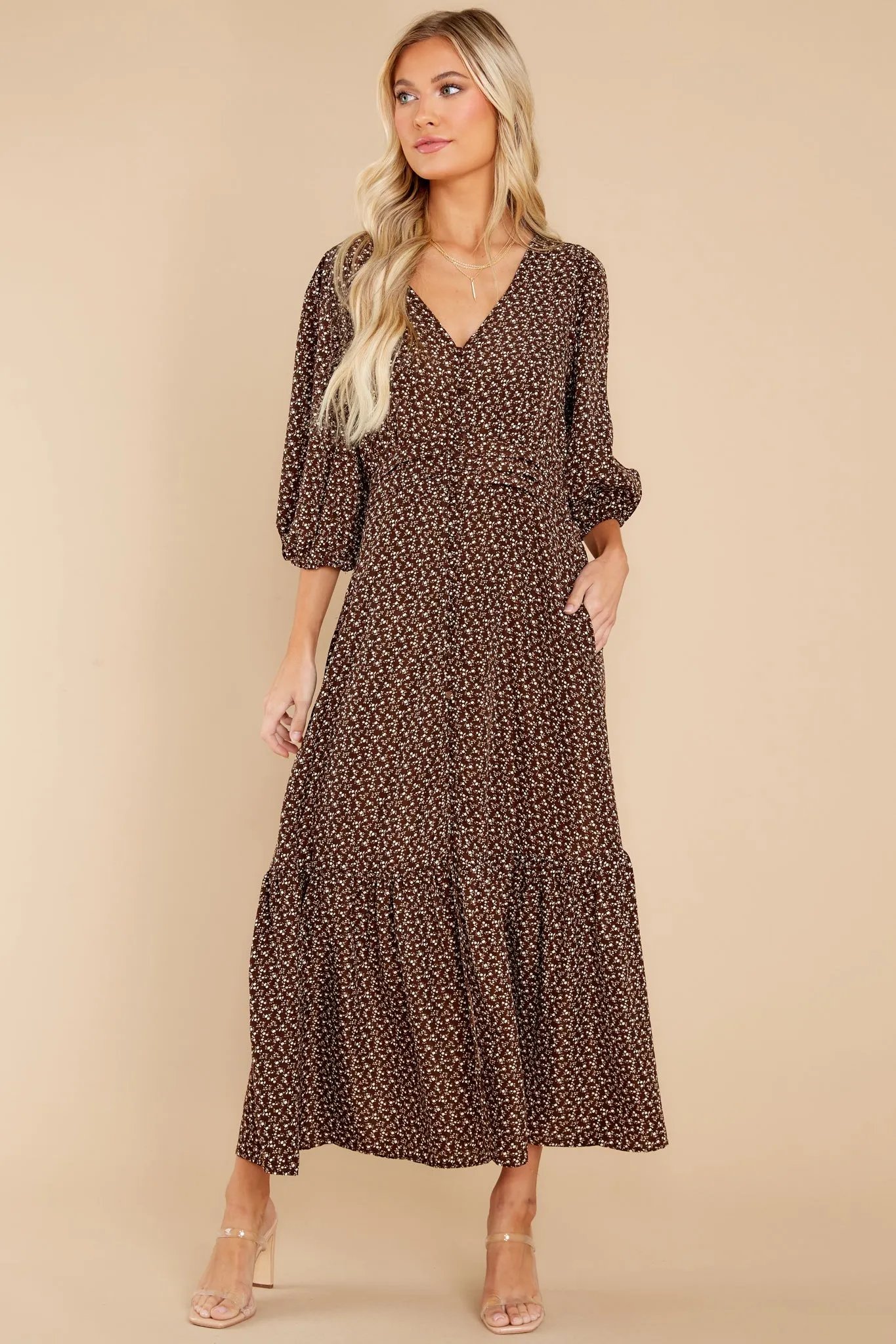 Pressing Rewind Brown Floral Print Maxi Dress