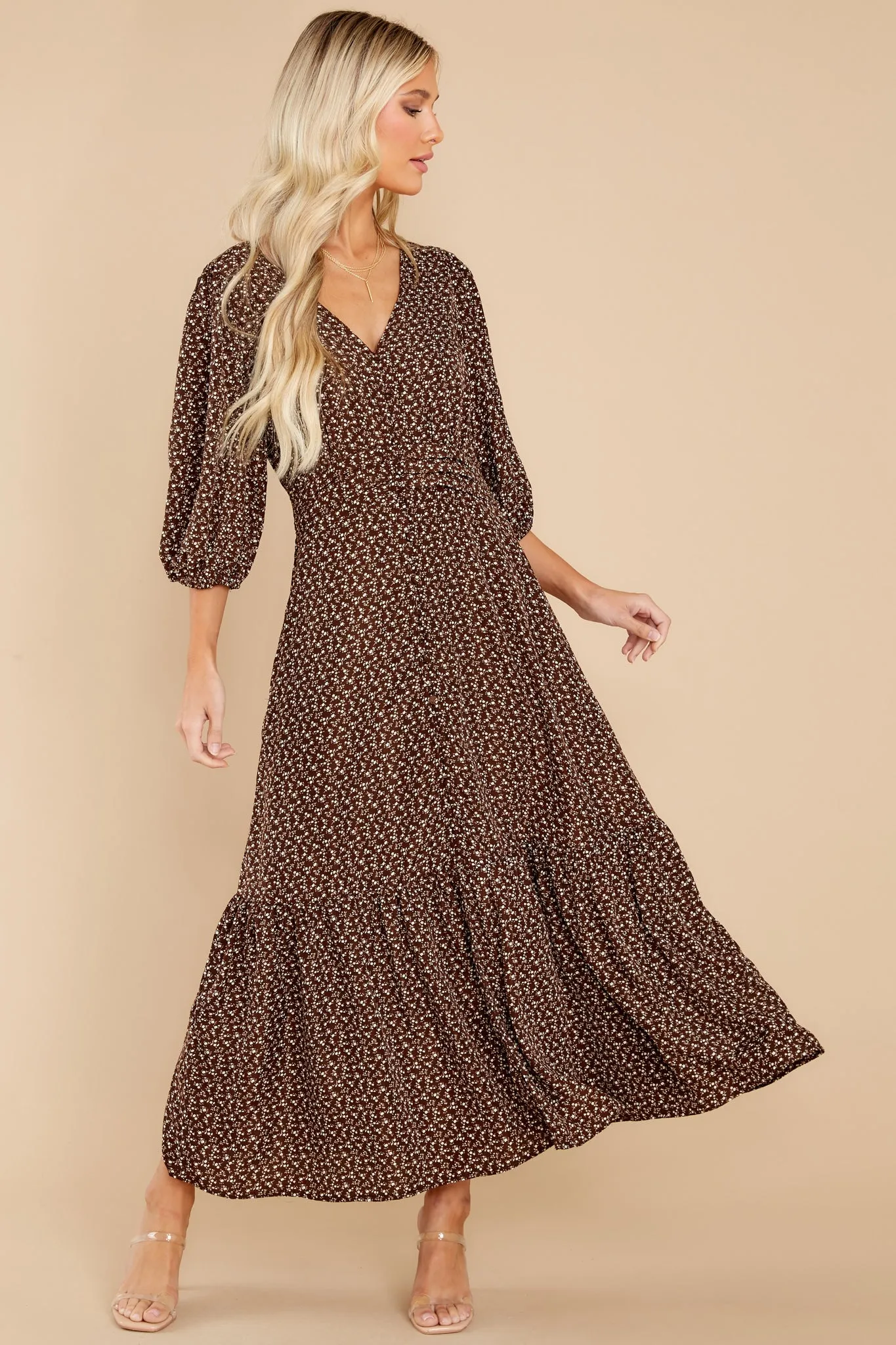 Pressing Rewind Brown Floral Print Maxi Dress