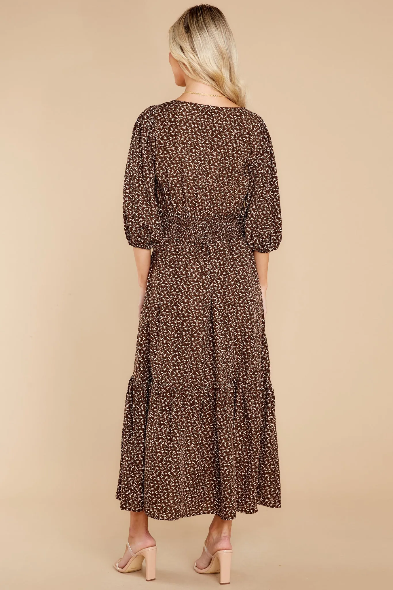 Pressing Rewind Brown Floral Print Maxi Dress