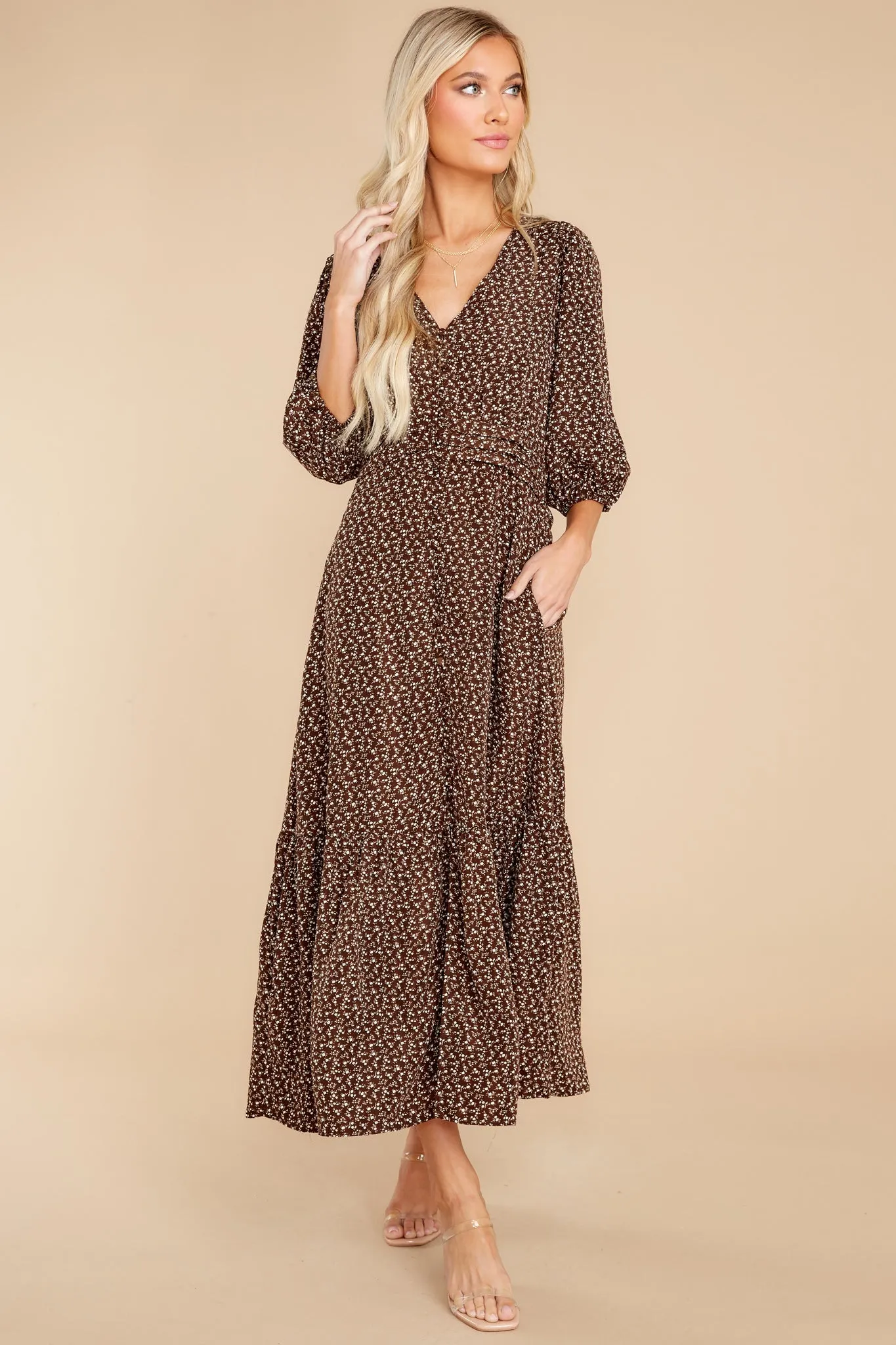 Pressing Rewind Brown Floral Print Maxi Dress