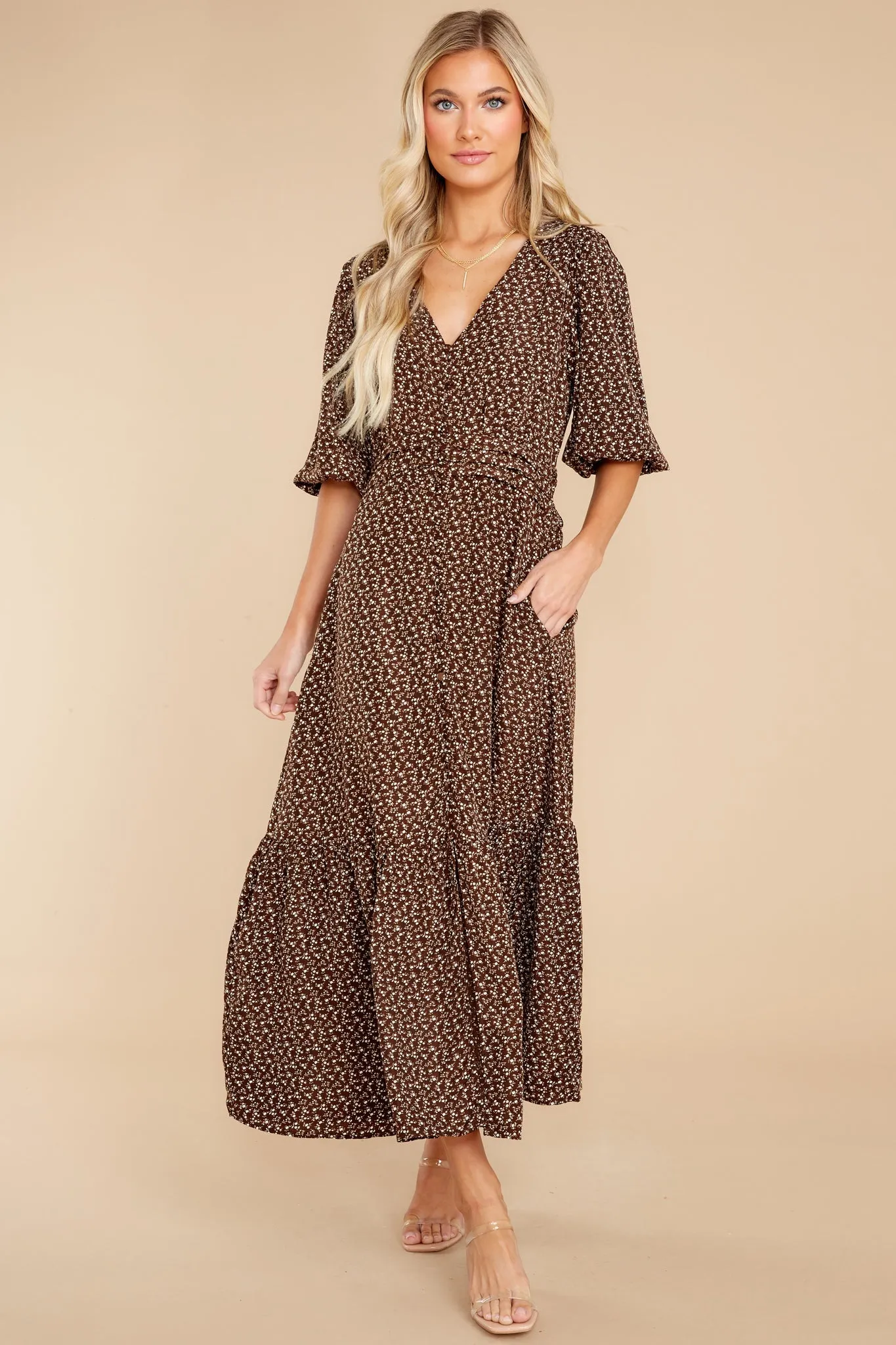 Pressing Rewind Brown Floral Print Maxi Dress