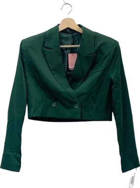 PrettyLittleThing Forest Green Woven Cropped Shoulder Padded Blazer UK 4