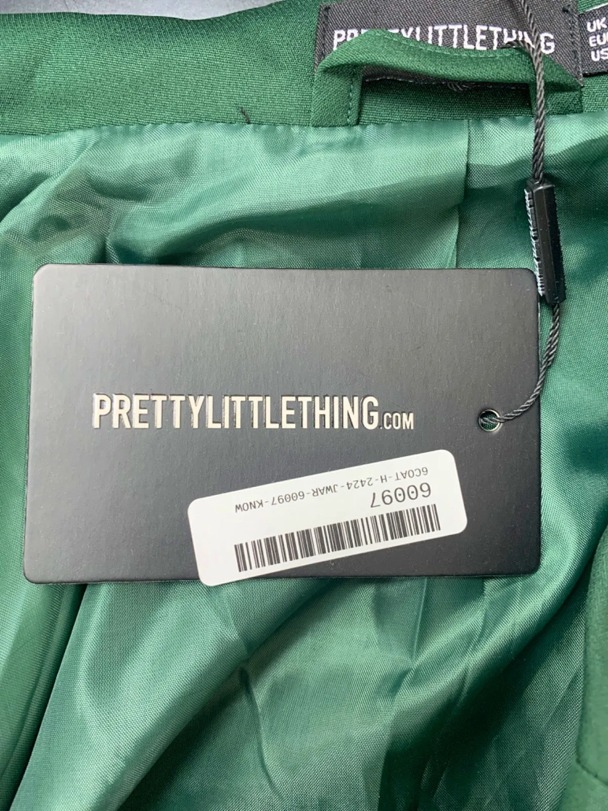 PrettyLittleThing Forest Green Woven Cropped Shoulder Padded Blazer UK 4