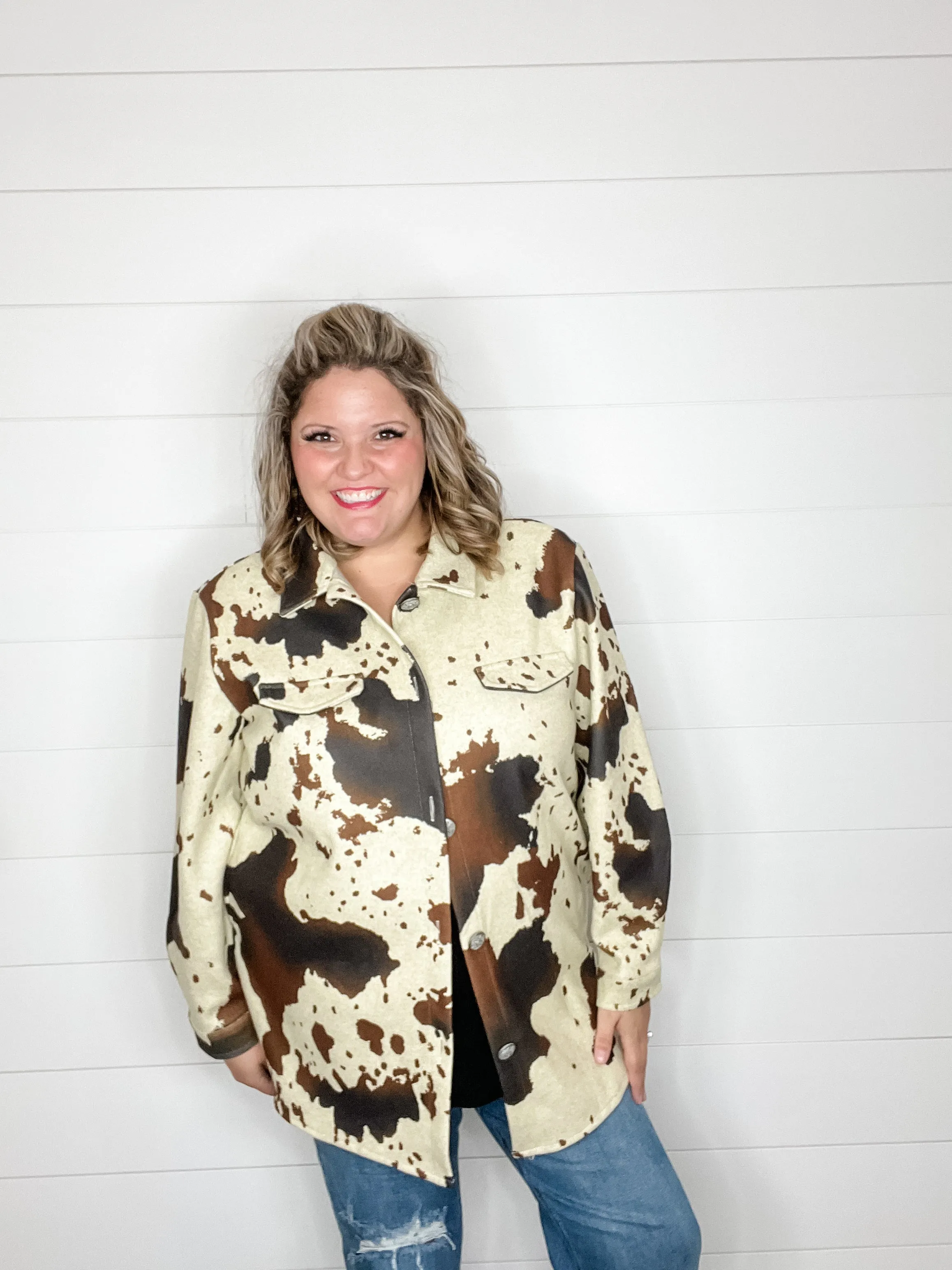 "Homegrown" Cow Print Shacket