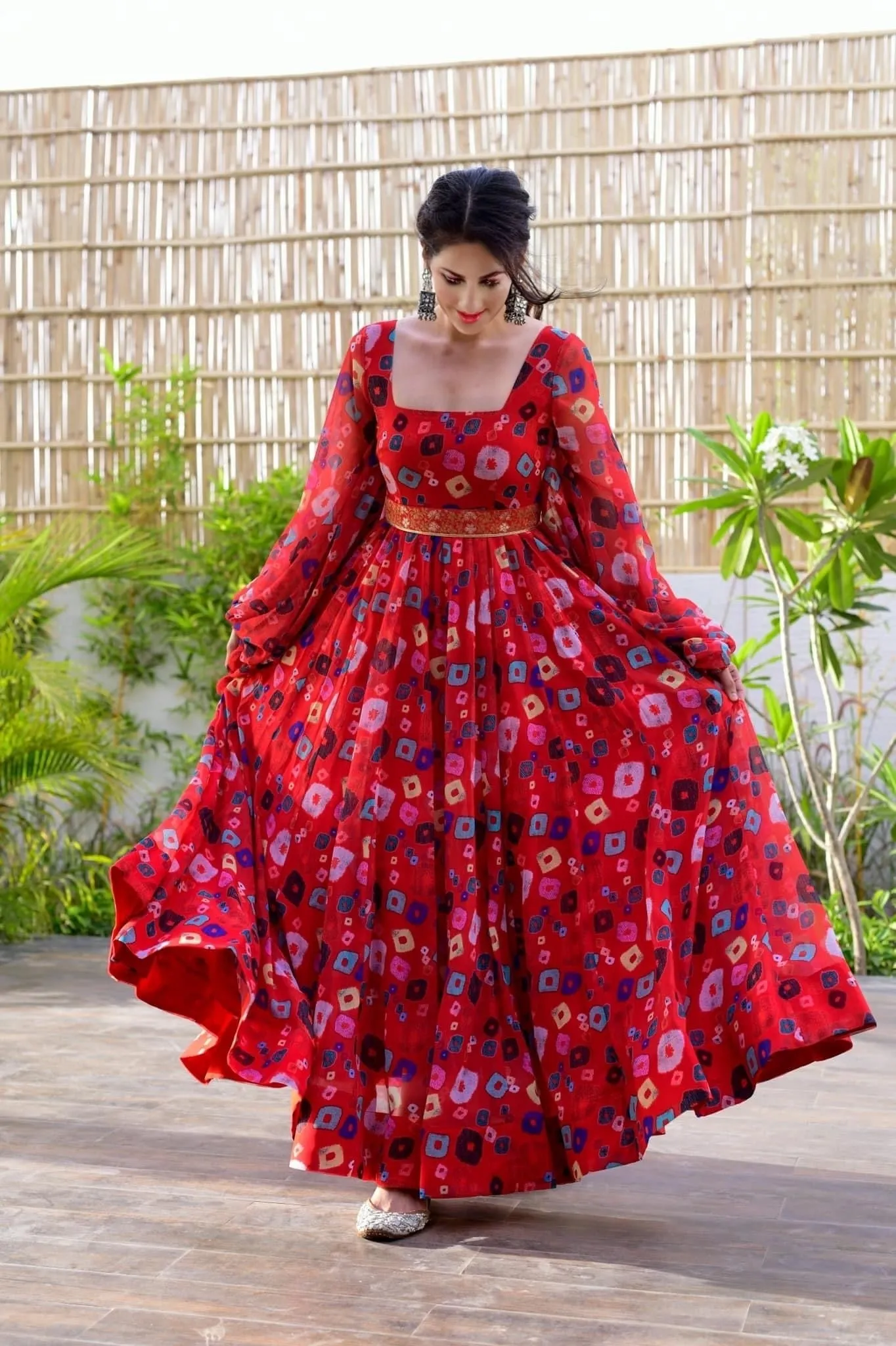 Red Color Trendy Georgette Floral Print Women's Gown