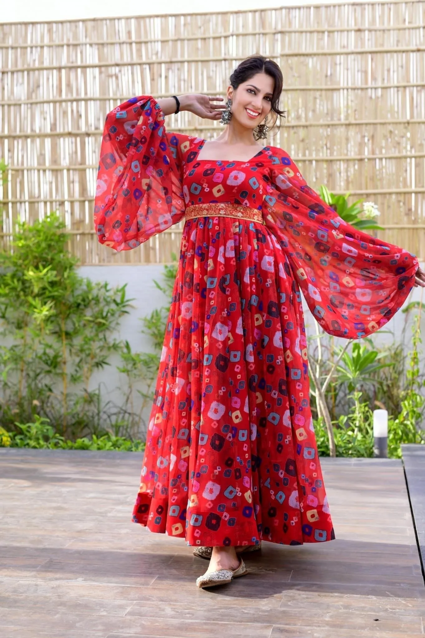 Red Color Trendy Georgette Floral Print Women's Gown