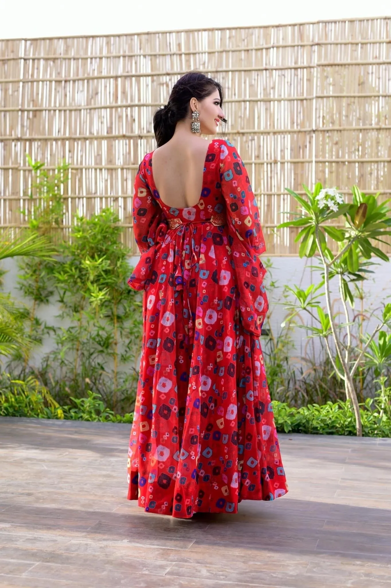 Red Color Trendy Georgette Floral Print Women's Gown