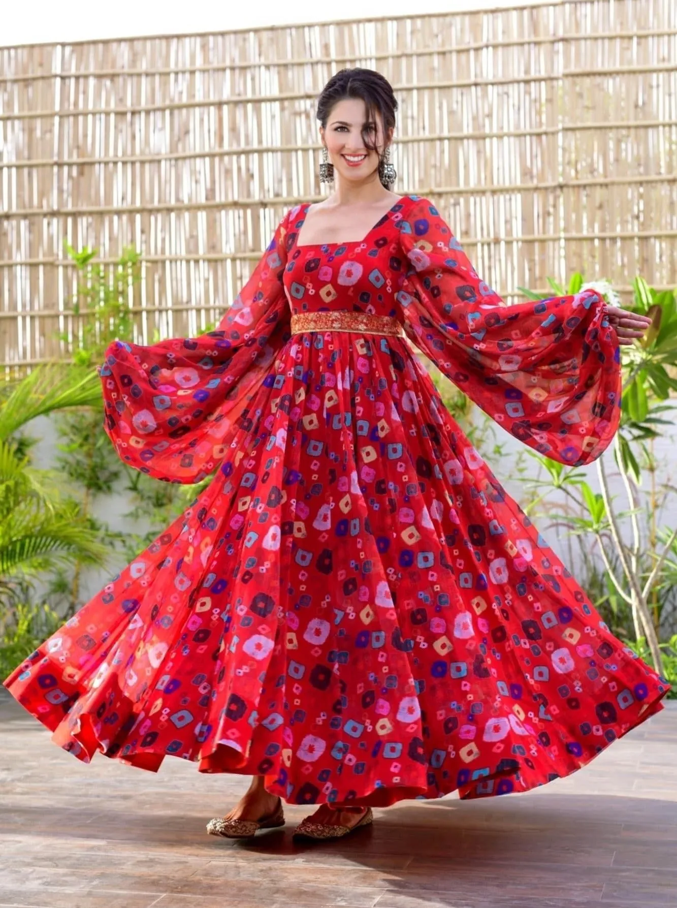 Red Color Trendy Georgette Floral Print Women's Gown