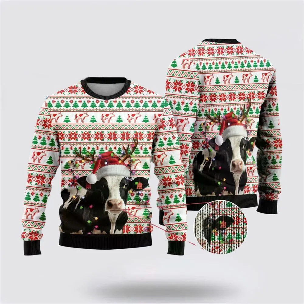 Reindeer Dairy Cow Ugly Christmas Sweater, Farm Sweater, Christmas Gift, Best Winter Outfit Christmas