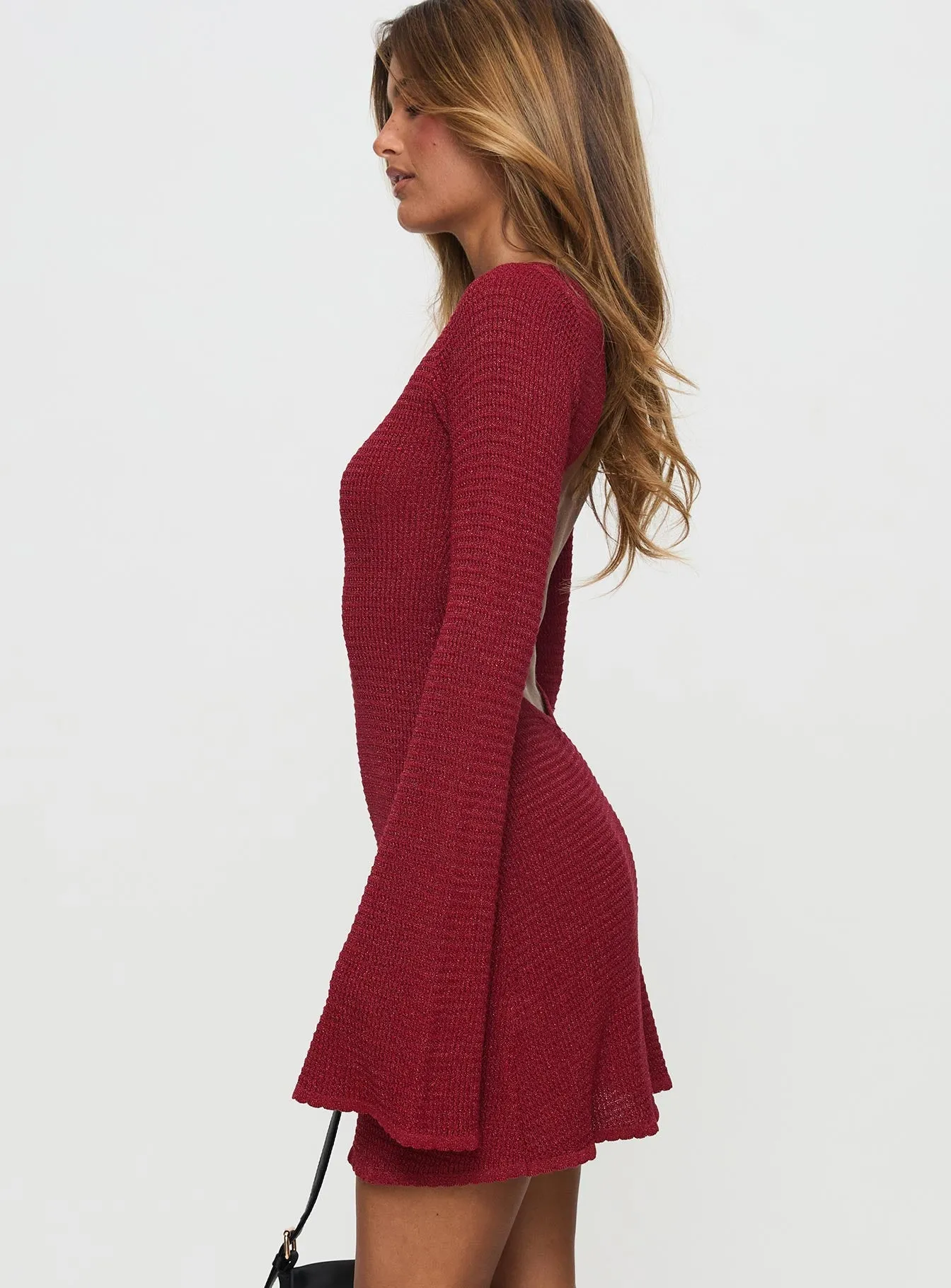 Rhapsody Long Sleeve Knit Mini Dress Red