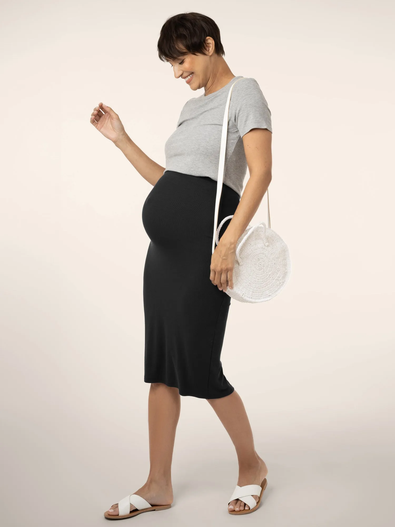 Ribbed Bamboo Maternity & Postpartum Midi Skirt | Black