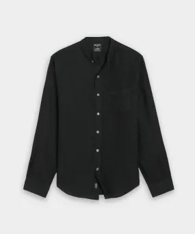 Sea Soft Linen Band Collar Long Sleeve Shirt in Black