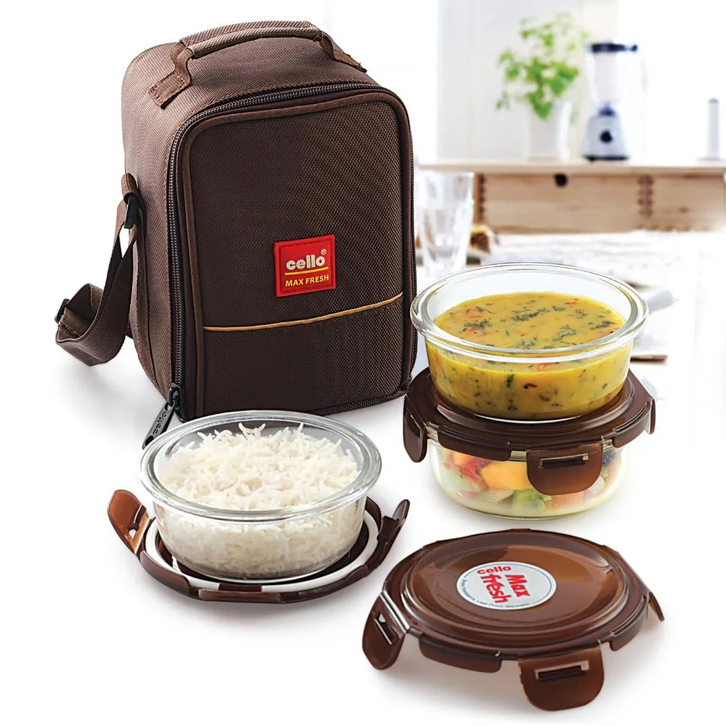 Seal-O-Fresh Borosilicate Glass Lunch Box with Jacket, Round, Set of 3