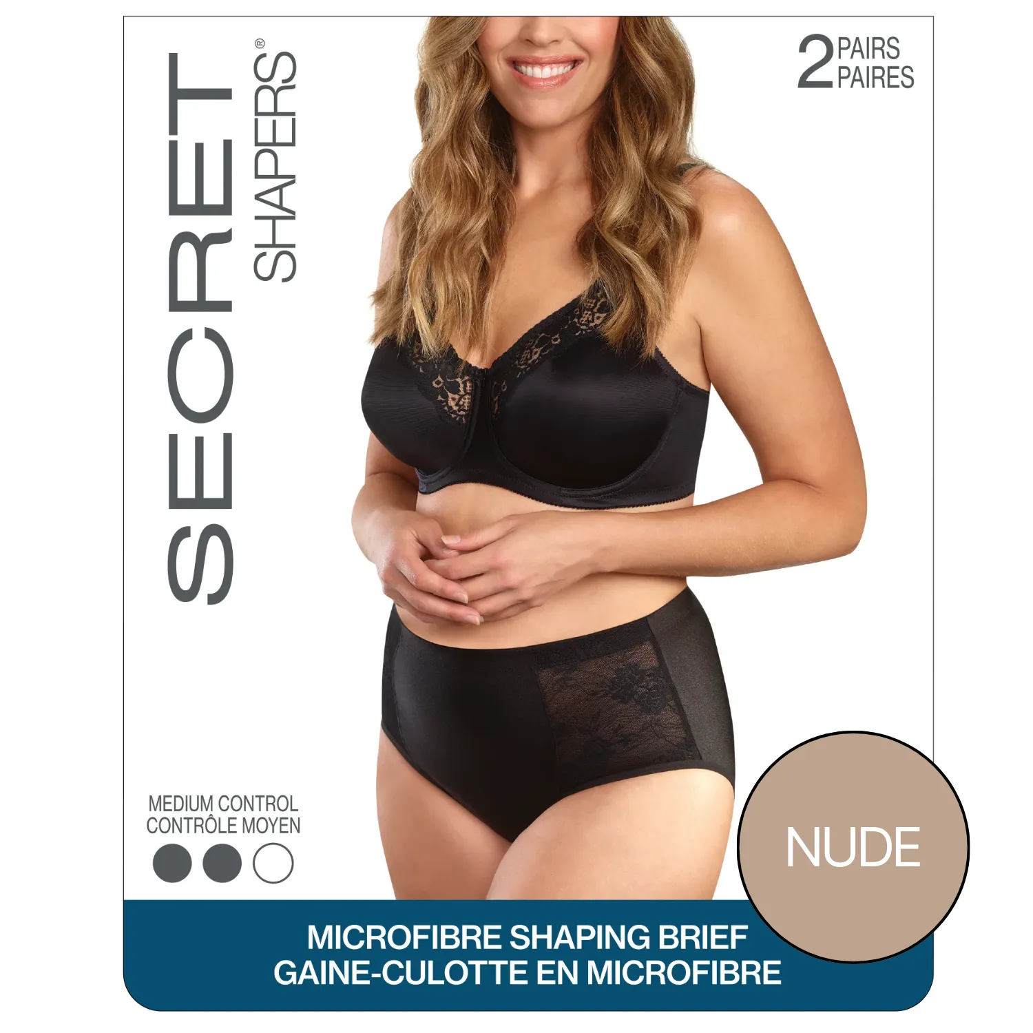 SECRET SHAPERS® Microfibre Shaping Brief with Lace - 2 Pairs