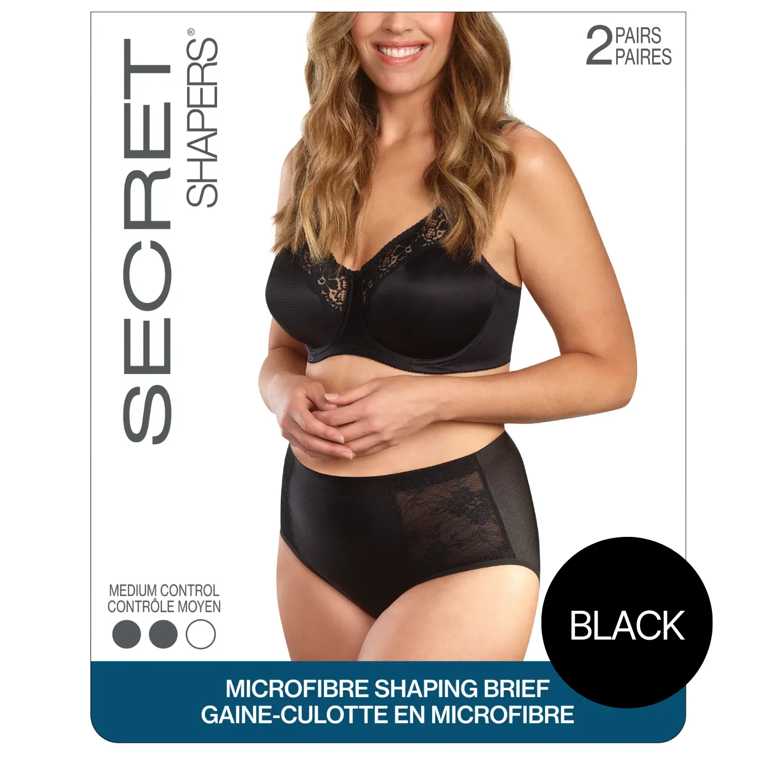 SECRET SHAPERS® Microfibre Shaping Brief with Lace - 2 Pairs