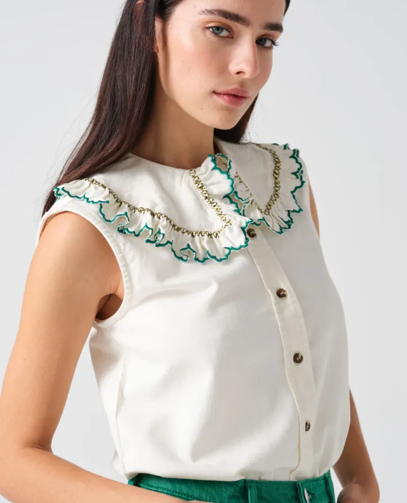 Seventy   Mochi Daisy Sleeveless Ecru Blouse