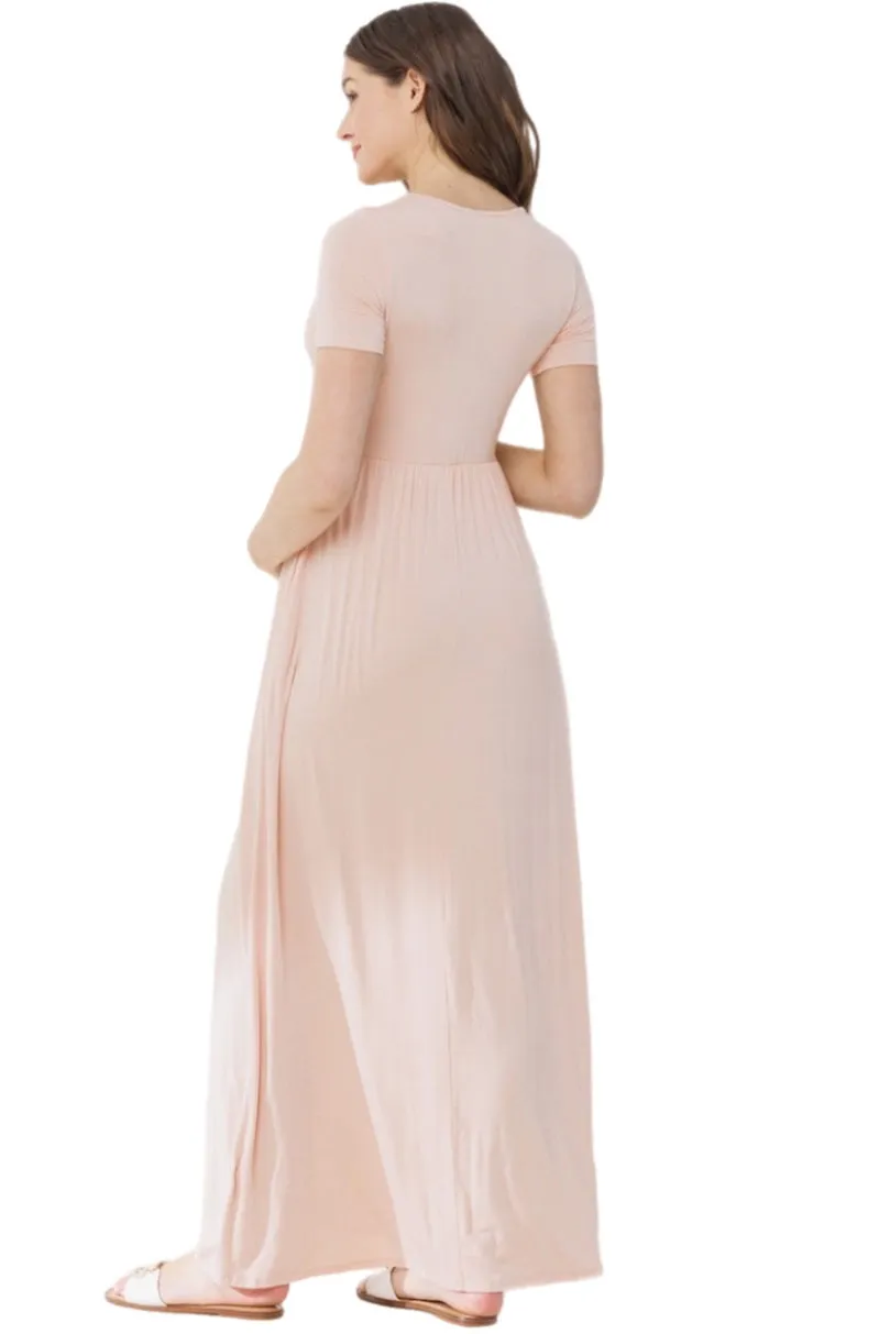 Short Sleeve Maternity Maxi Dress in Blush Style 1915