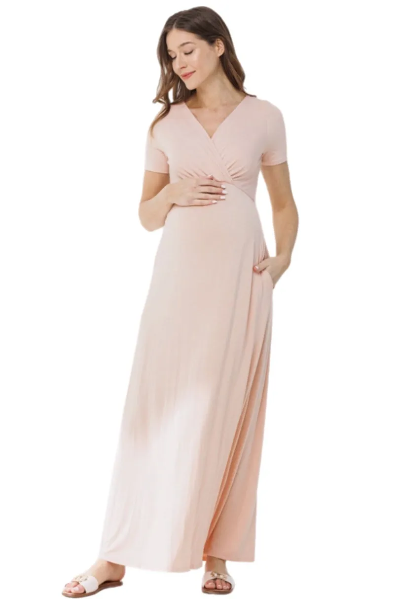 Short Sleeve Maternity Maxi Dress in Blush Style 1915