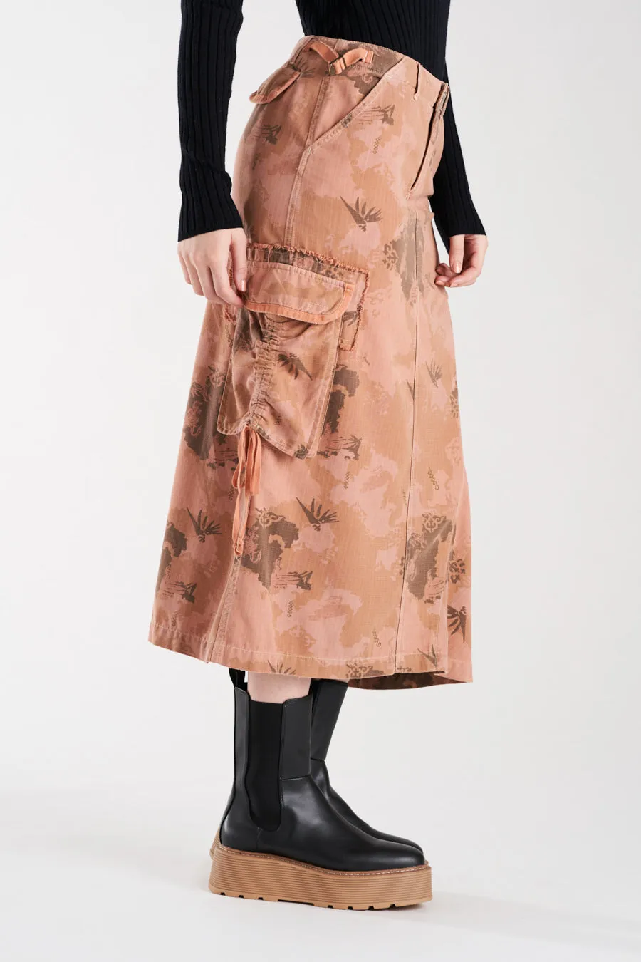 Silk asymmetric skirt in Sand Stone