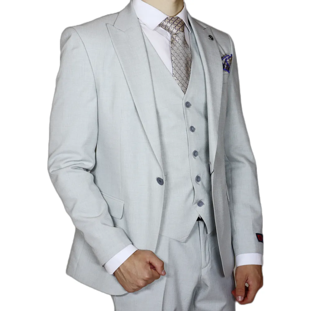 Silver Avanti Milano Peak Lapel Patterned Three Piece Suit