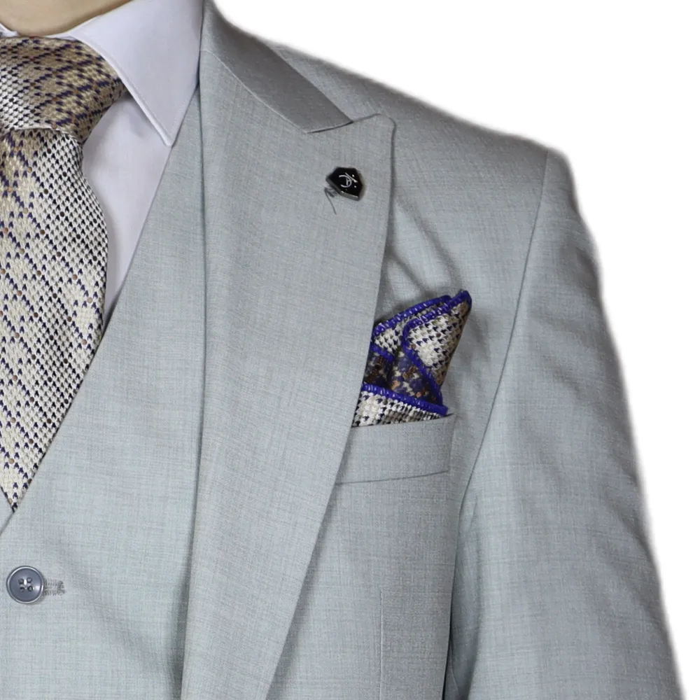 Silver Avanti Milano Peak Lapel Patterned Three Piece Suit