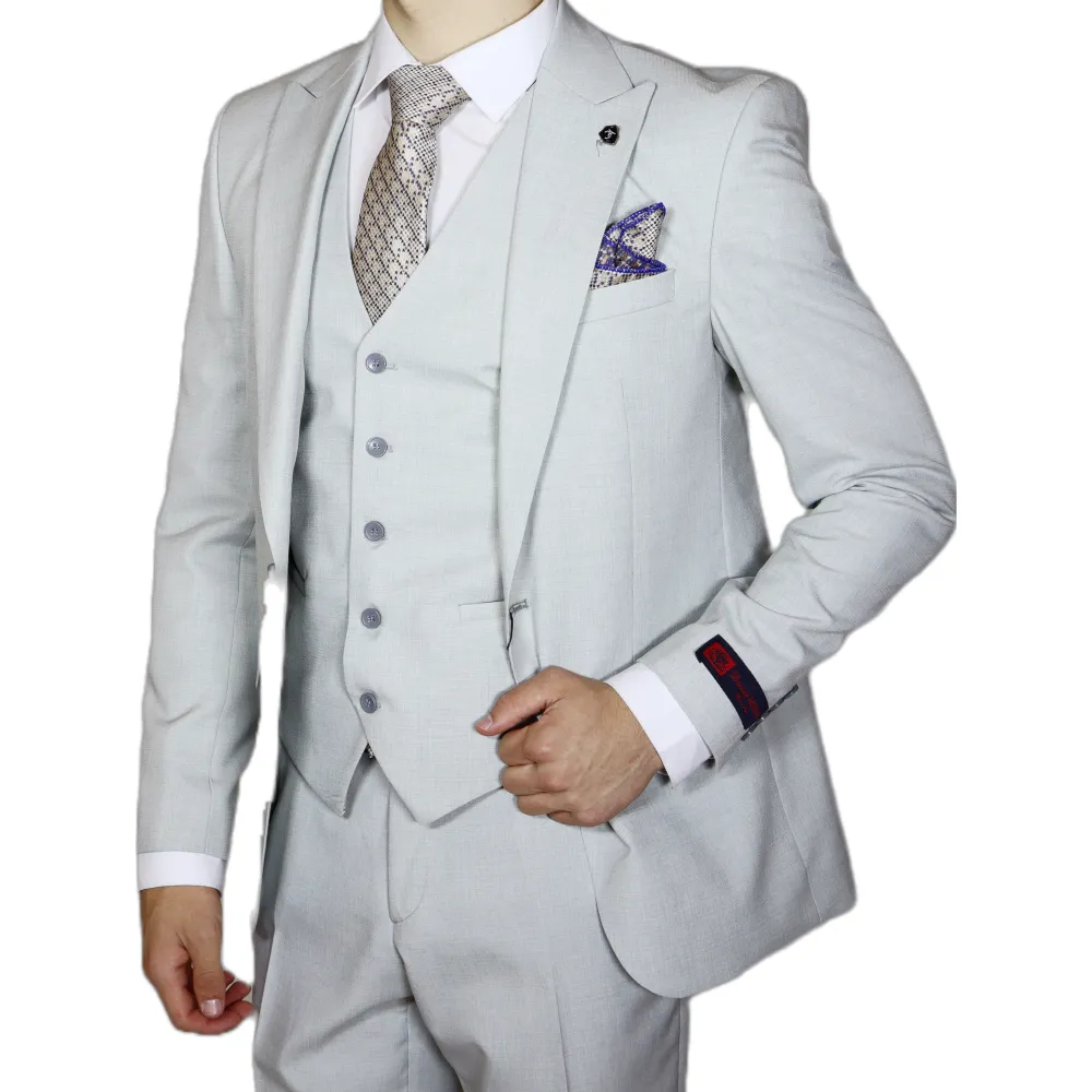 Silver Avanti Milano Peak Lapel Patterned Three Piece Suit