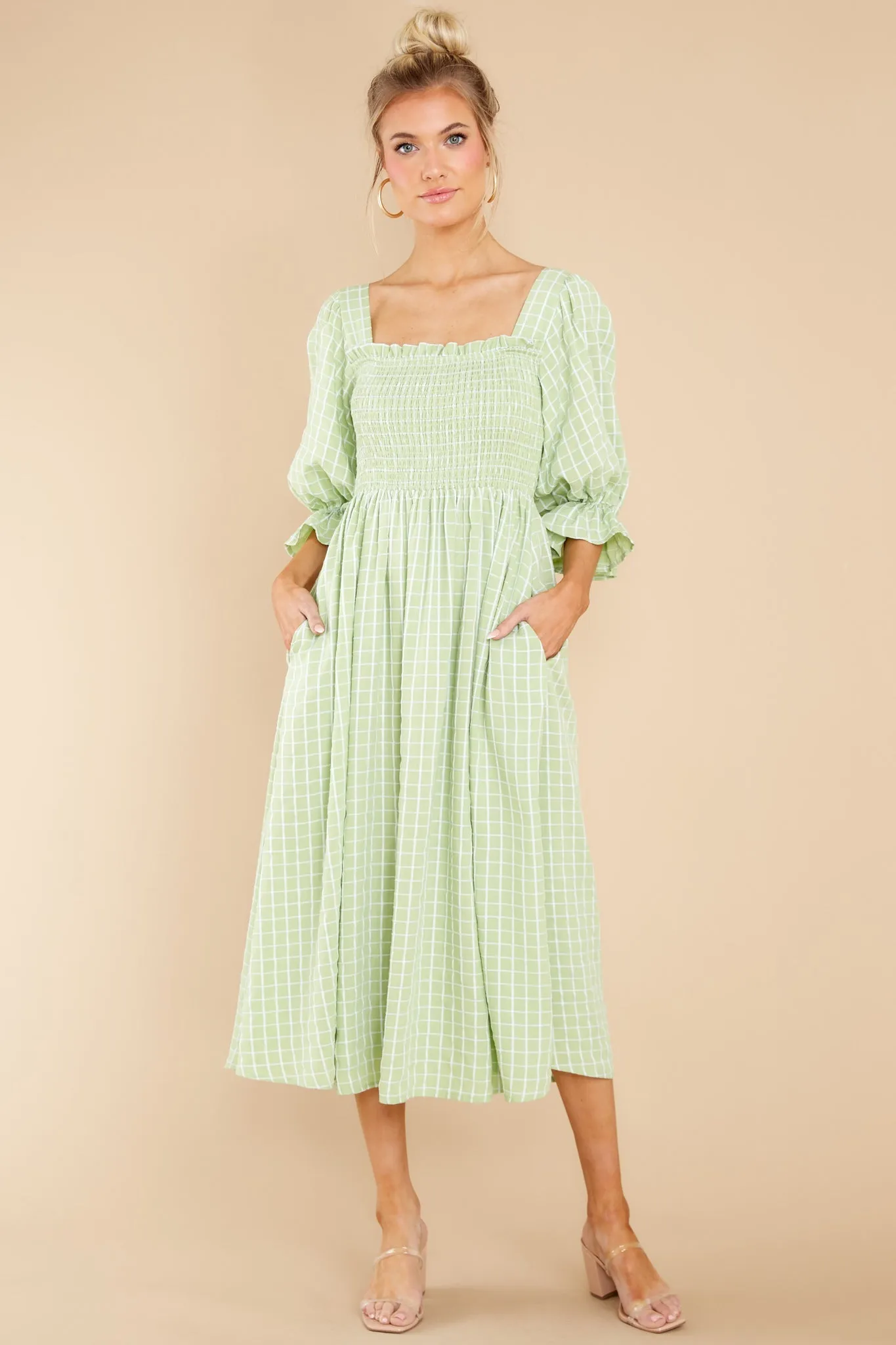 Someone Special Green Print Midi Dress