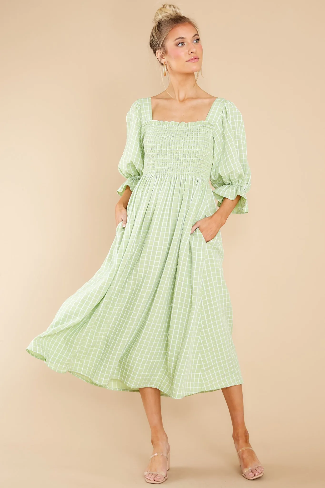 Someone Special Green Print Midi Dress