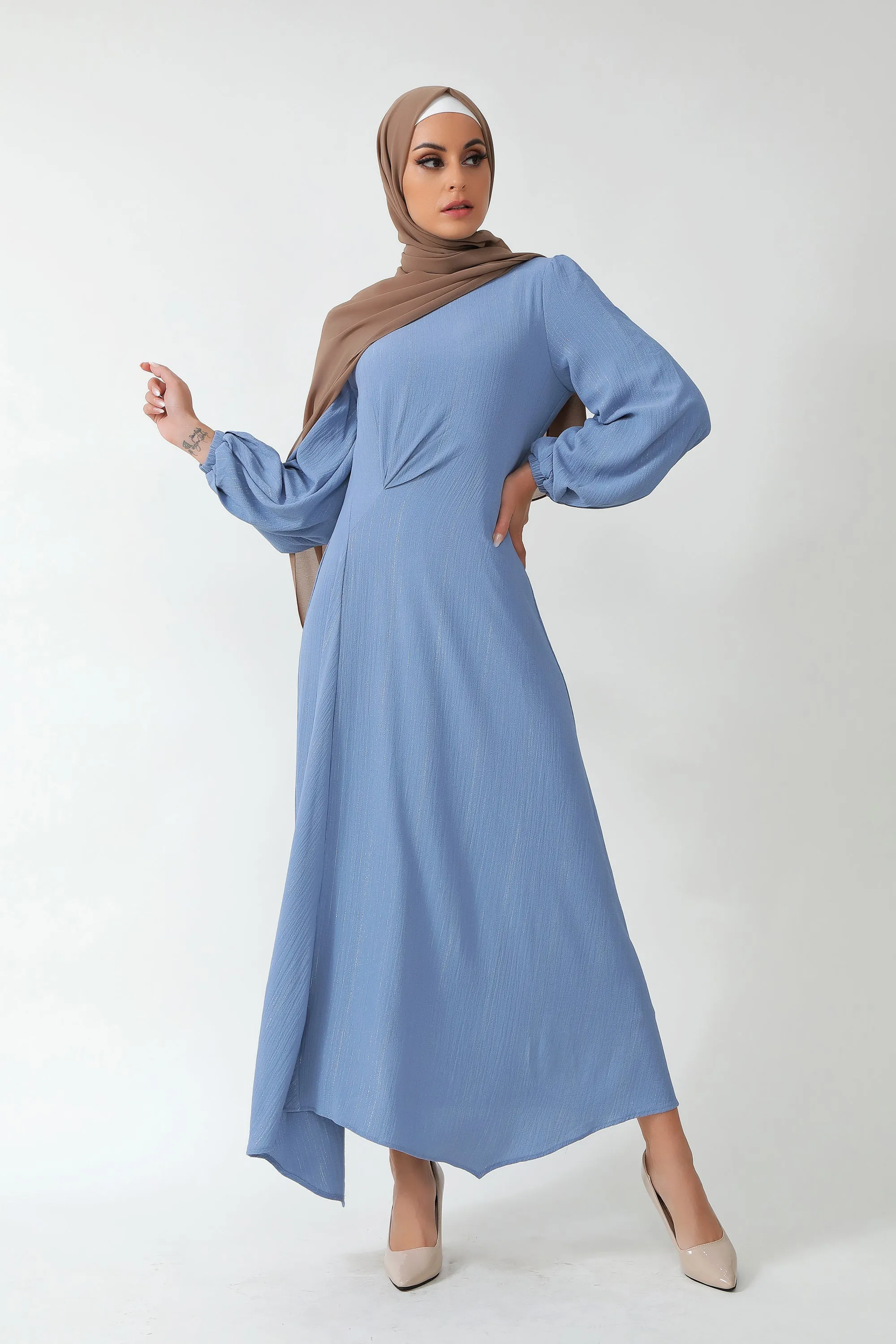 Something Blue Metallic Pinstripe Maxi Dress