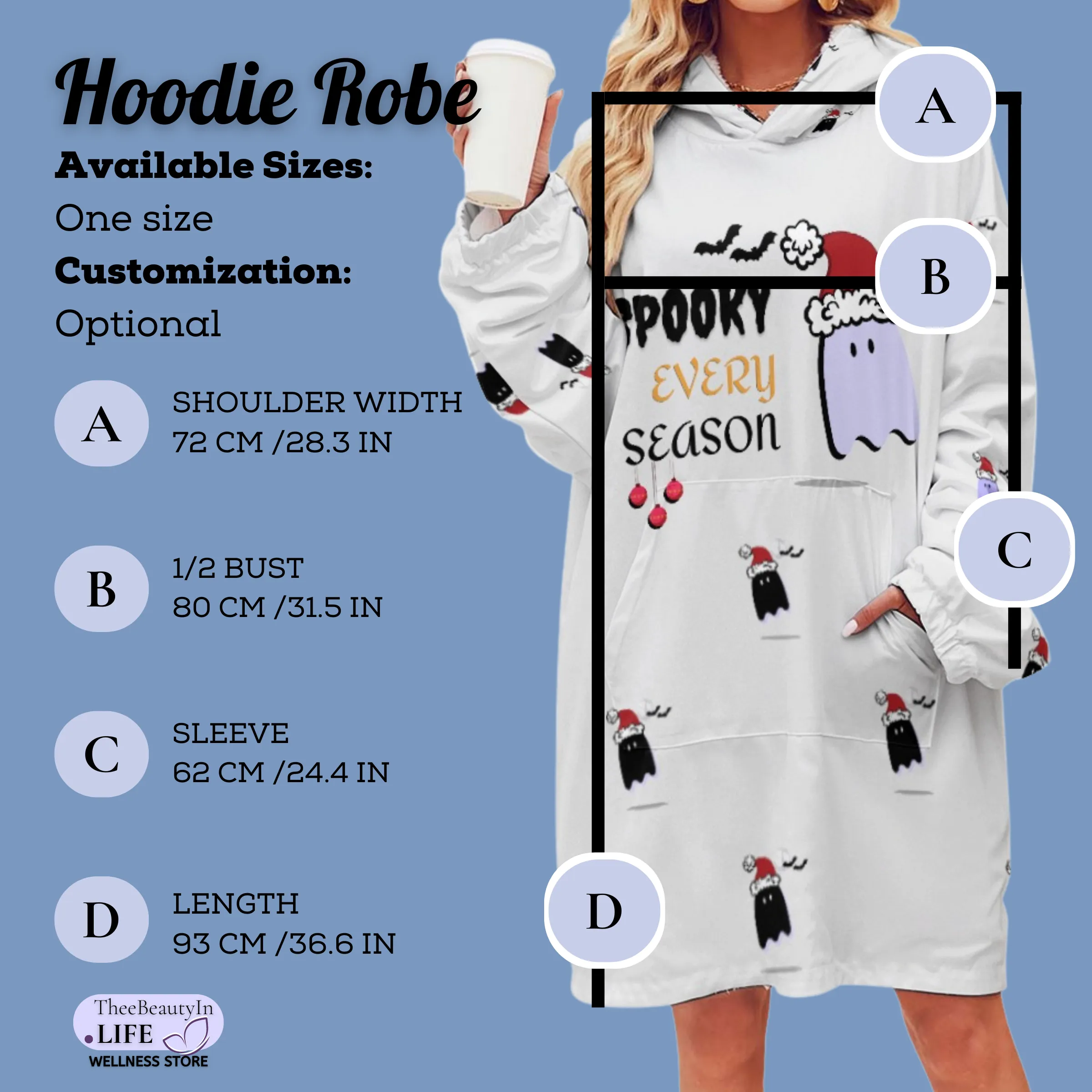 Spooky Season Holiday Ghost Hoodie Robe | Custom Hooded Blanket | Gift Ideas for Women Who Love Halloween | Cute Mumu House Dress for Adults | Clothes with Ghosts