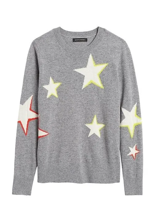 Star Sweater in Gray & White Stars With Yellow & Red