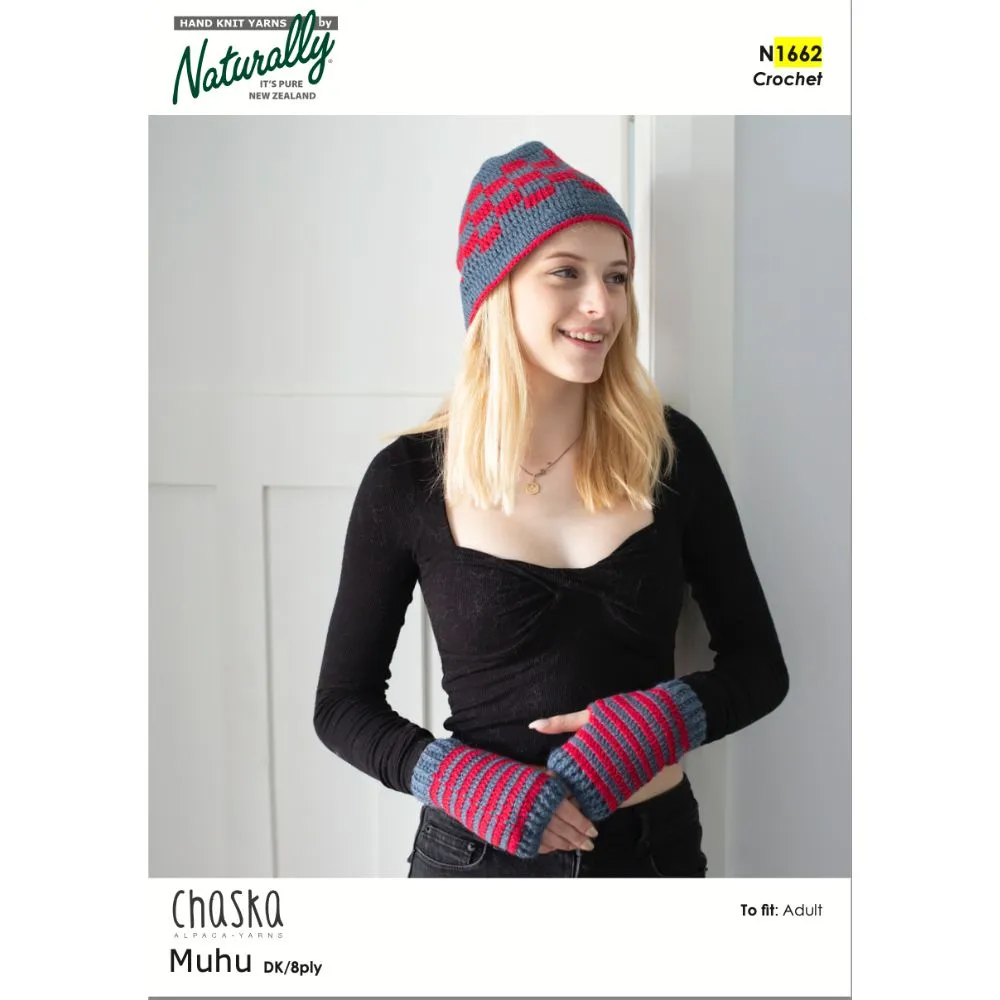 Striped Fingerless Mittens & Bucket Hat Crochet Pattern (N1662)