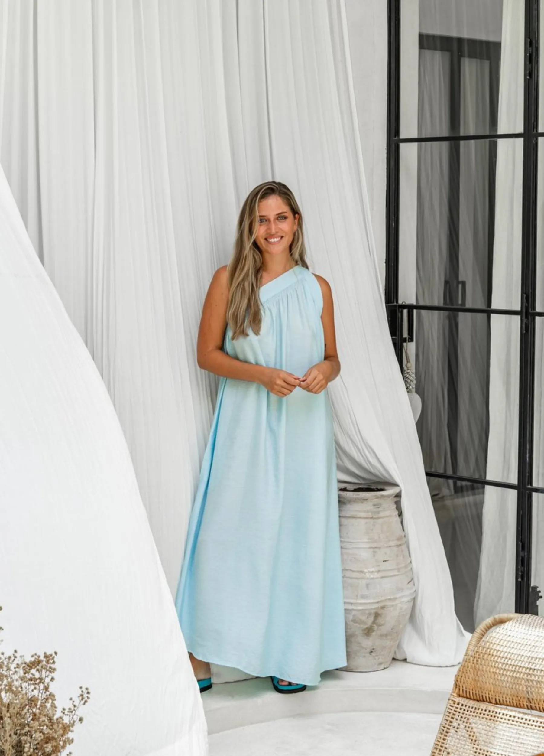 Tanah Folk - One Shoulder Anja Maxi Dress - Sky