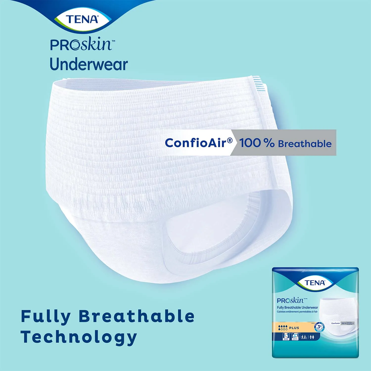 TENA Plus Protective Incontinence Underwear 34"- 44", Moderate Absorbency, Unisex, Medium, 20 Count