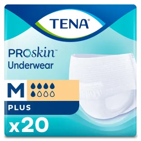 TENA Plus Protective Incontinence Underwear 34"- 44", Moderate Absorbency, Unisex, Medium, 20 Count