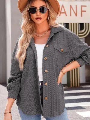 Textured Button Up Long Sleeve Shacket