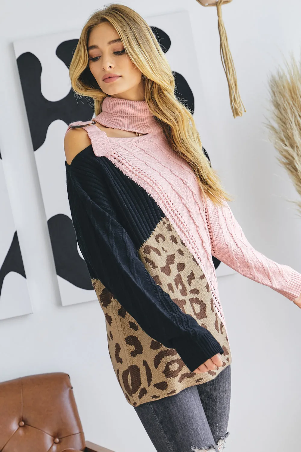 Turtle Neck Cutout Sweater