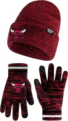 Ultra Game NBA Official Men's Super Soft Winter Beanie Knit Hat with Extra Warm Touch Screen Gloves, Chicago Bulls, Team Color|Chicago Bulls