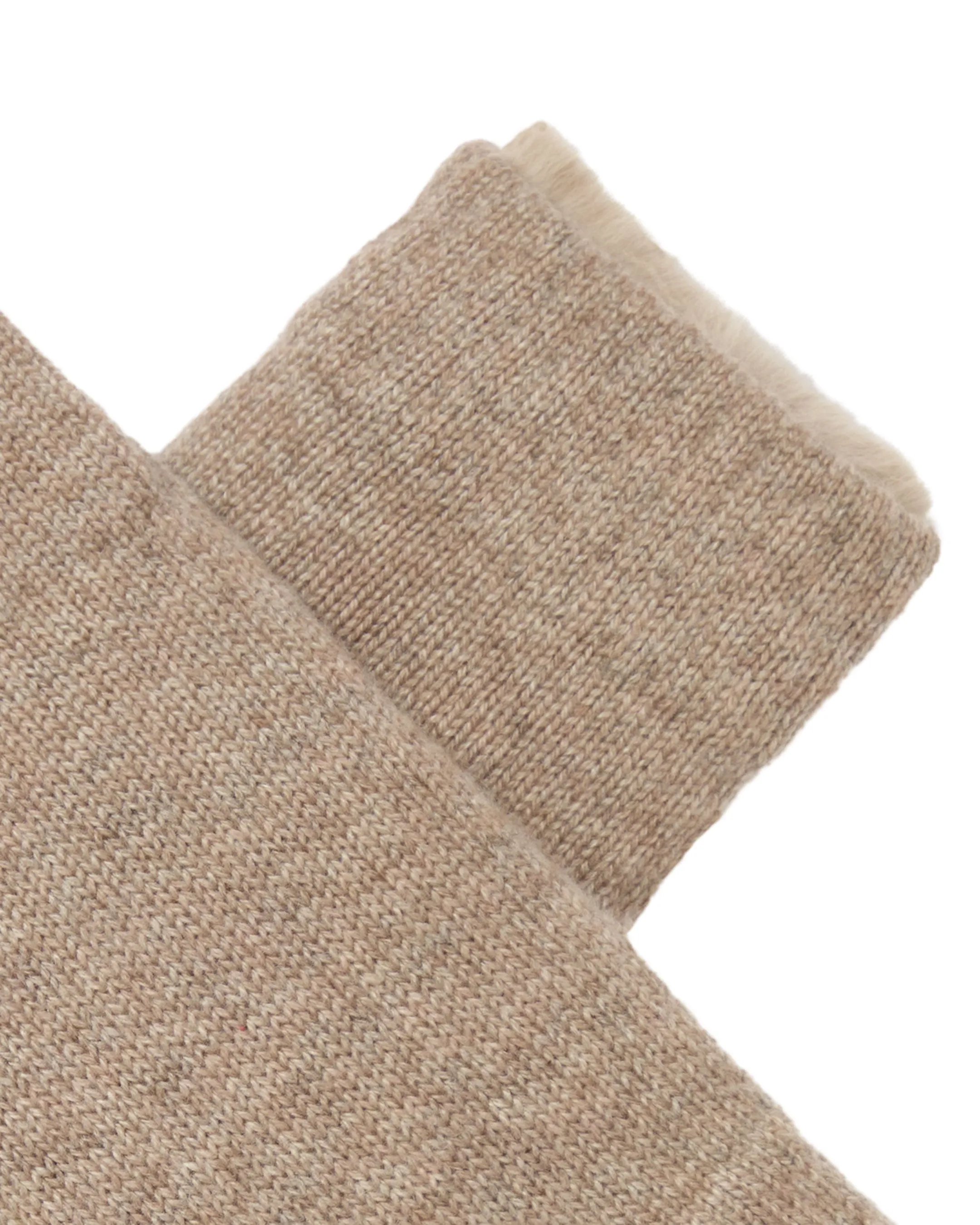 Unisex Fur Lined Fingerless Cashmere Gloves Oatmeal Brown