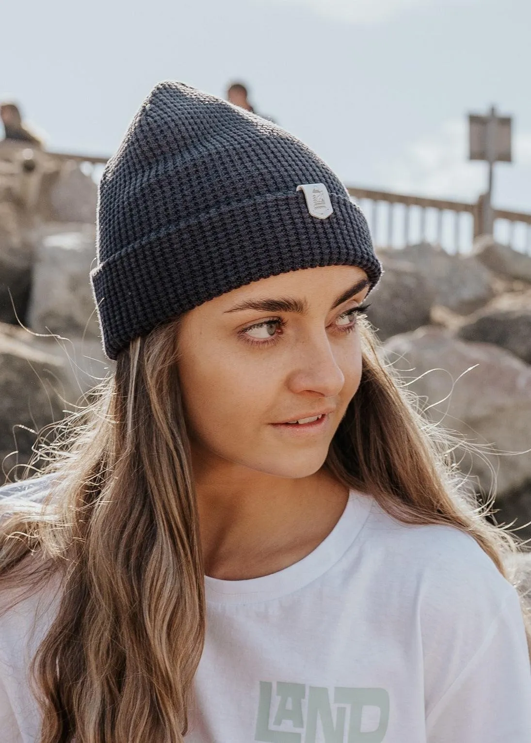 Waffle Organic Cotton Beanie Hat in Charcoal