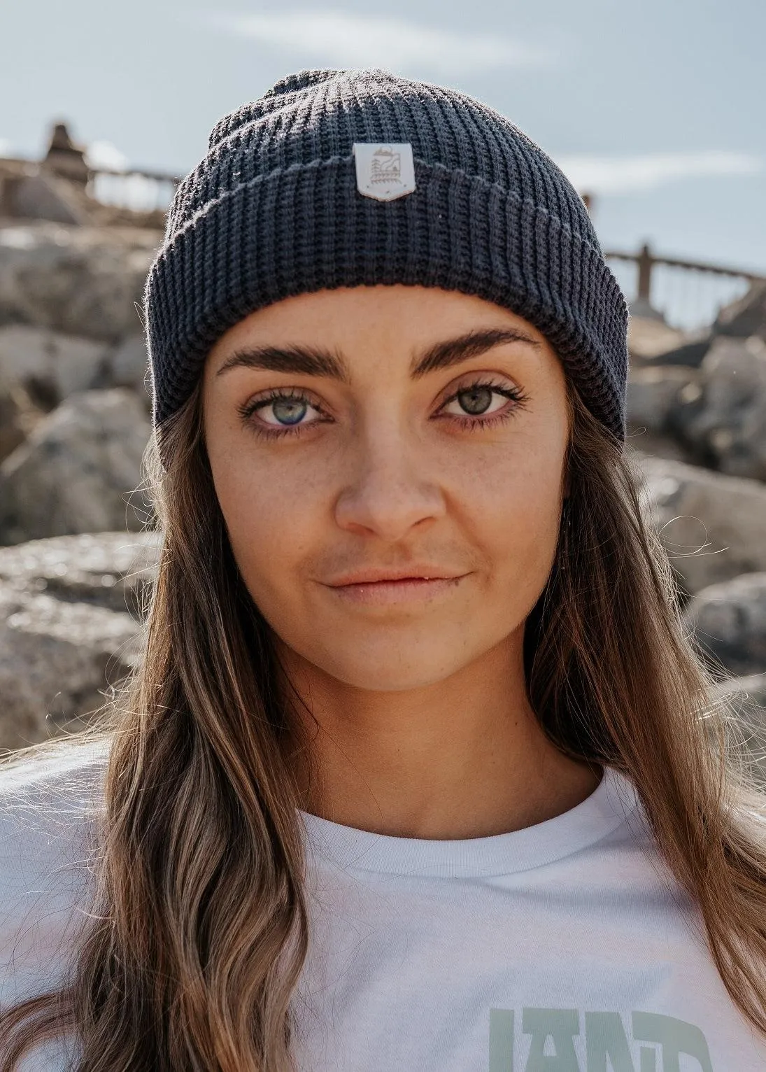 Waffle Organic Cotton Beanie Hat in Charcoal