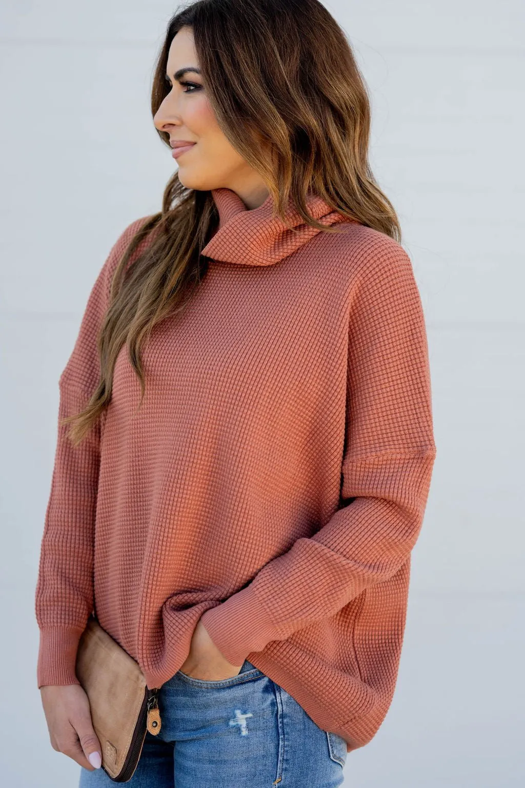 Waffled Turtleneck Sweater Tee