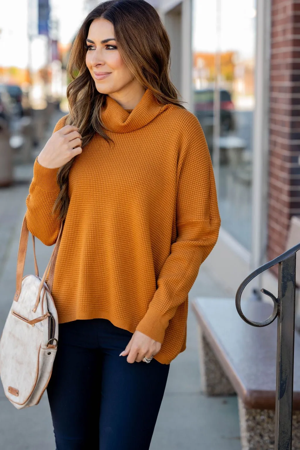 Waffled Turtleneck Sweater Tee