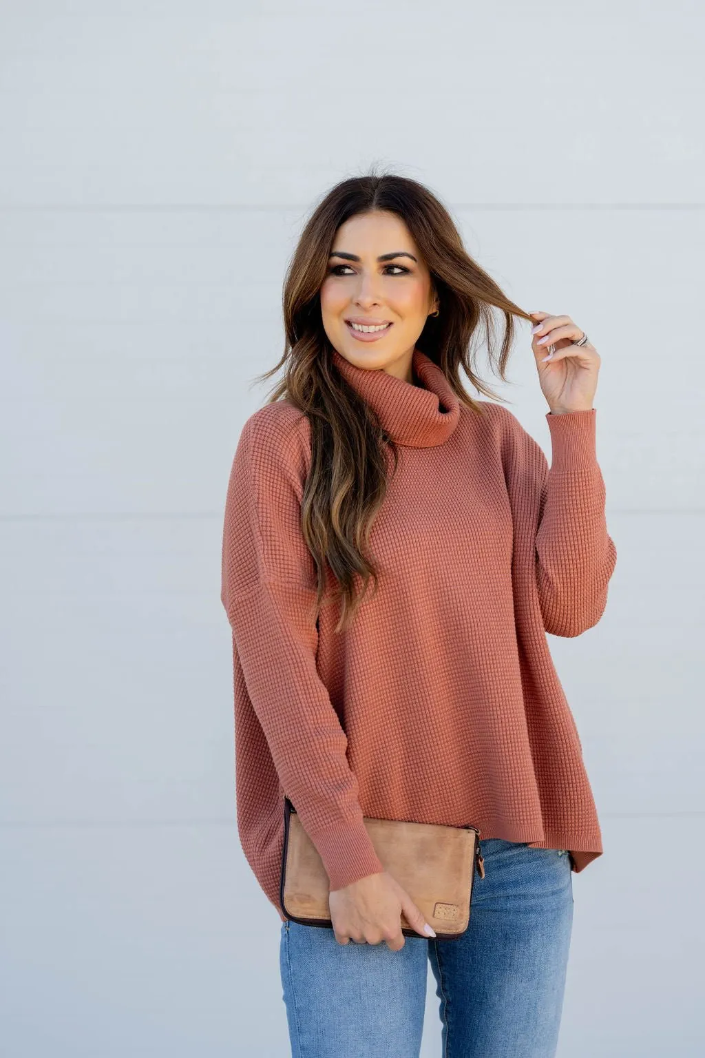 Waffled Turtleneck Sweater Tee