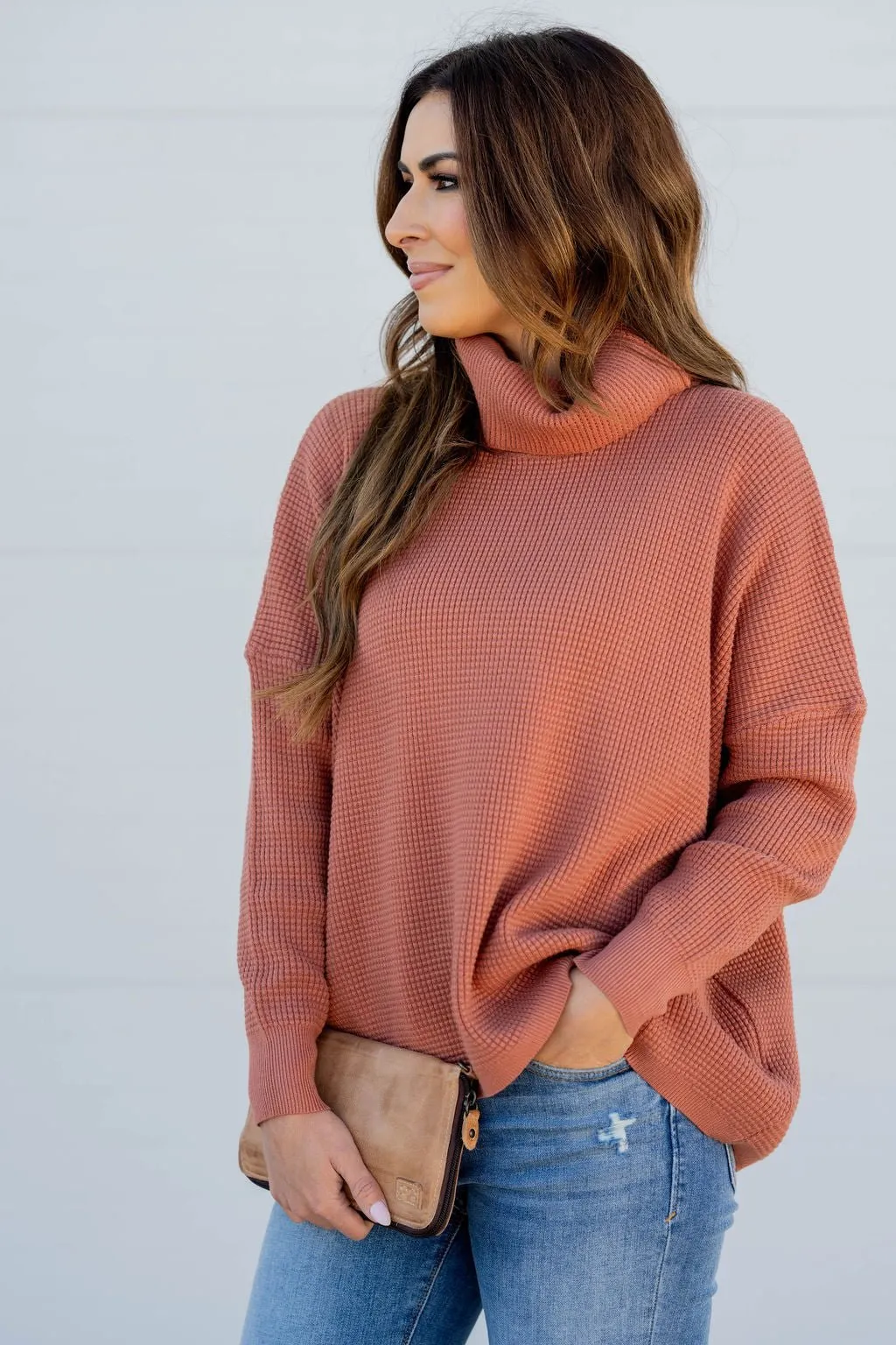 Waffled Turtleneck Sweater Tee