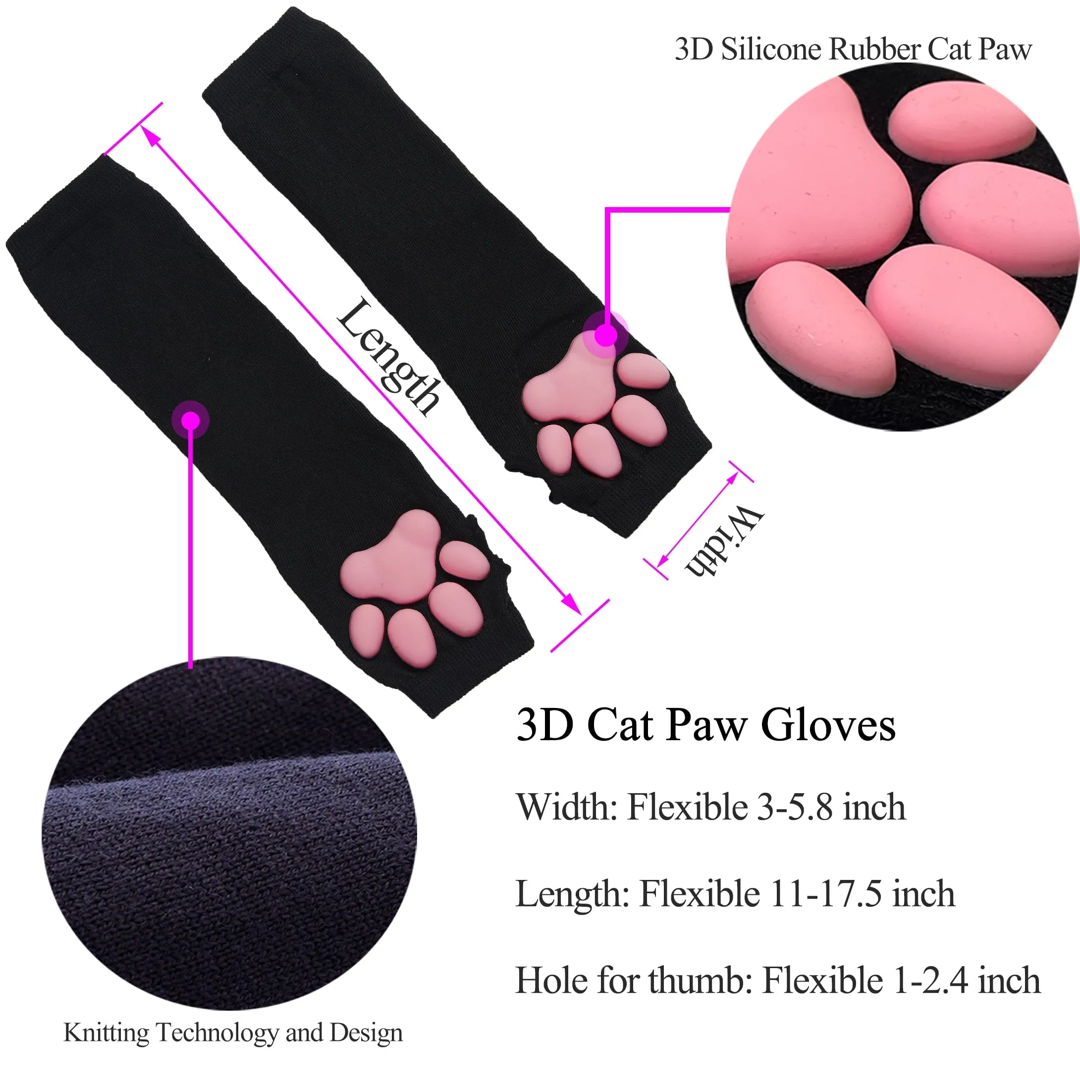 Wenkouban 3D Silicone Cat Paw Gloves Socks Stockings Cute Kitten Fingerless Mittens Pawpads Gloves Women Girls Christmas Halloween Cosplay 1231