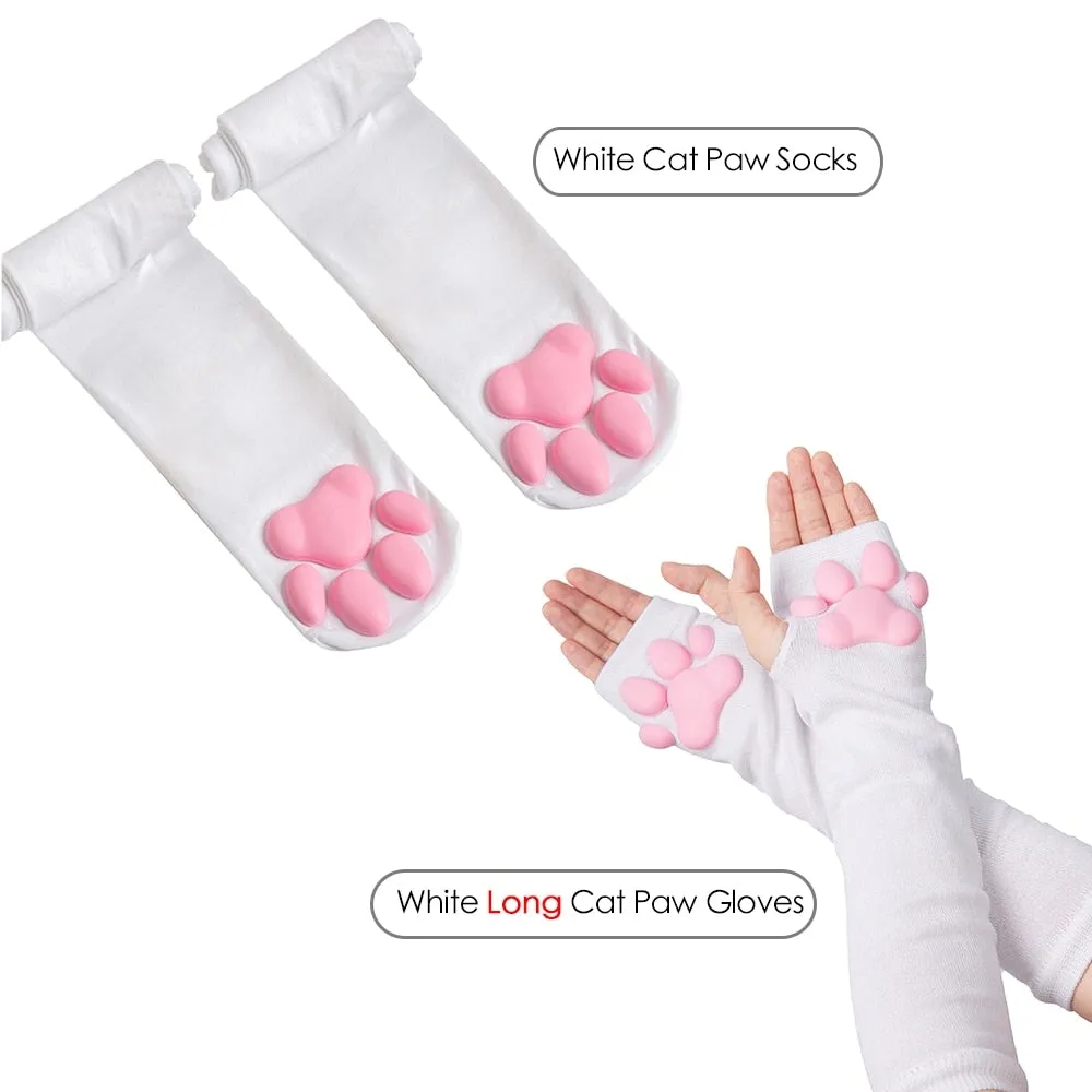 Wenkouban 3D Silicone Cat Paw Gloves Socks Stockings Cute Kitten Fingerless Mittens Pawpads Gloves Women Girls Christmas Halloween Cosplay 1231