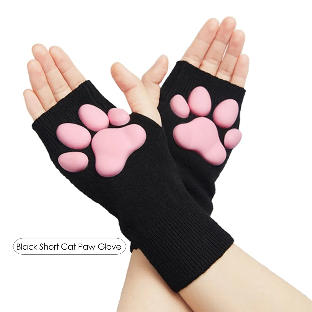 Wenkouban 3D Silicone Cat Paw Gloves Socks Stockings Cute Kitten Fingerless Mittens Pawpads Gloves Women Girls Christmas Halloween Cosplay 1231